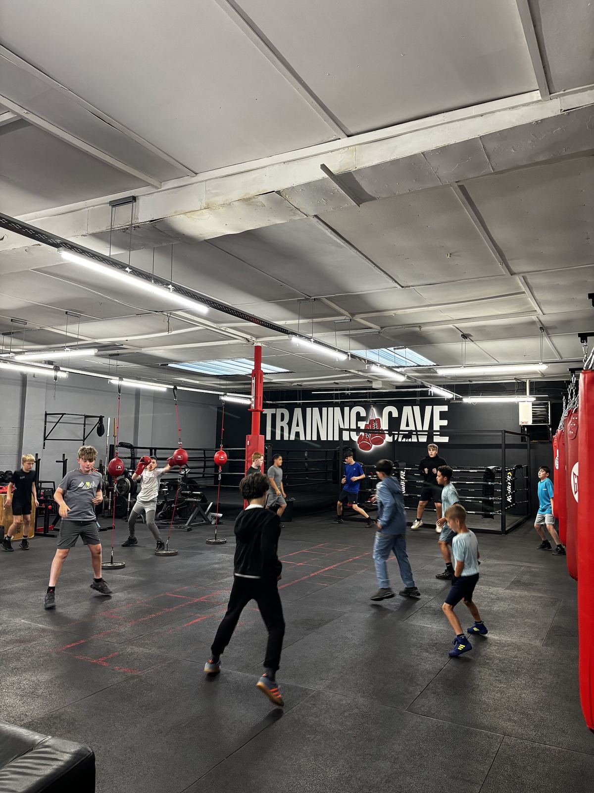 Gimnasio con bolsas de boxeo colgadas